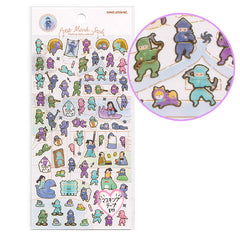 Kamio : Kawaii Ninjas Sticker Sheet! Washi Paper Micro Stickers with Gold Accents