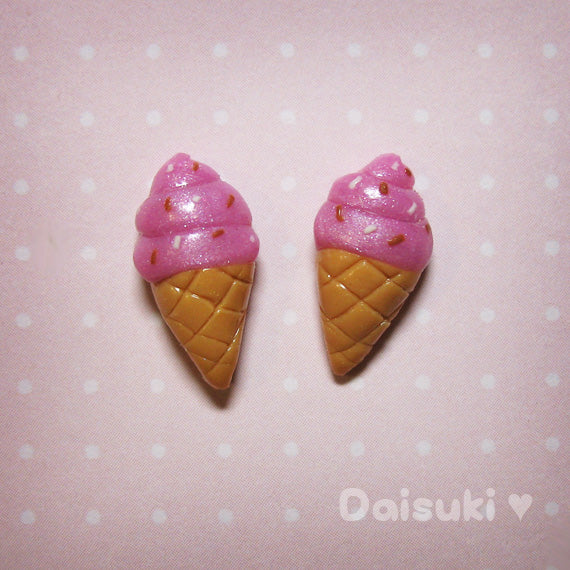 Kawaii Pink Ice Creams - Hand-sculpted Stud Earrings