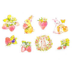 Sticker flakes - #050 - Strawberry Bunnies Washi Stickers - Set of 8