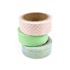 Pastel Colours with Gold Accents - Set of 3 Washi Tape Rolls