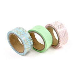 Pastel Colours with Gold Accents - Set of 3 Washi Tape Rolls