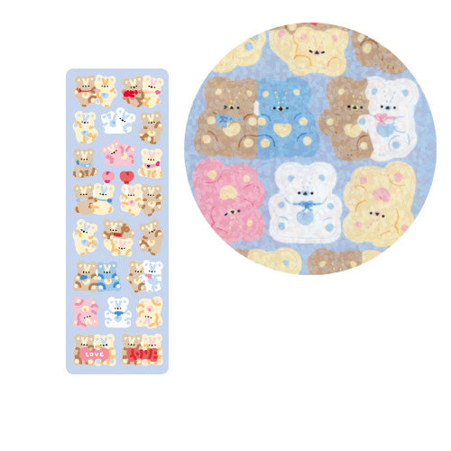 Cute Teddy Bears Sparkly Sticker Sheet