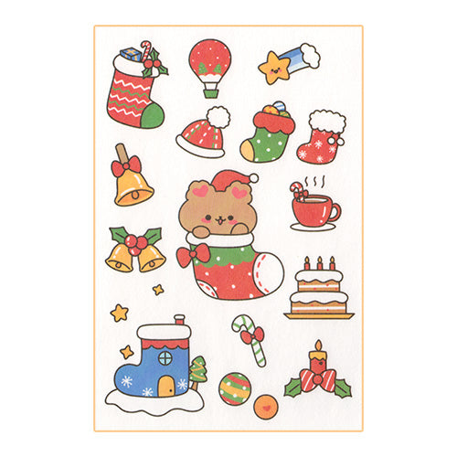 Cute Christmas DIY Sticker Sheet - Washi Style - Bear and Decorations