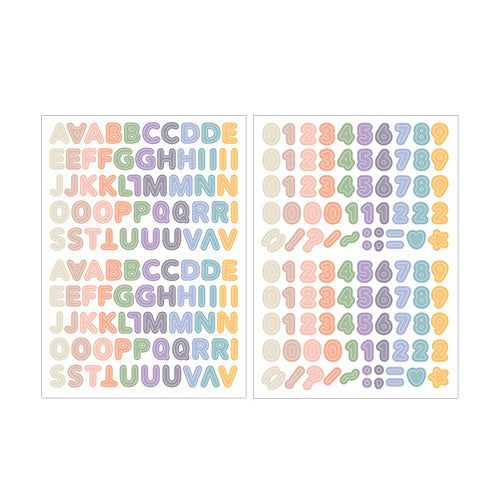 Lovely Letters Alphabet & Numbers Sticker Sheets! Set of 2 sheets - Muted Pastels