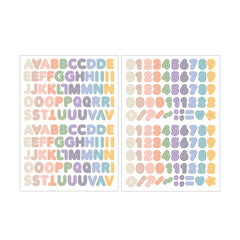 Lovely Letters Alphabet & Numbers Sticker Sheets! Set of 2 sheets - Muted Pastels