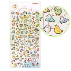 Kamio : Kawaii Birds Sticker Sheet! Washi Paper Micro Stickers with Gold Accents