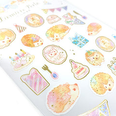 Kamio : Hedgehog Party Pearlescent Stickers with Gold Accents