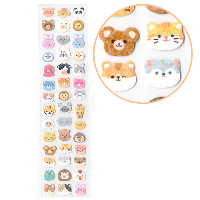 Cute Animal Faces Sparkly Sticker Sheet