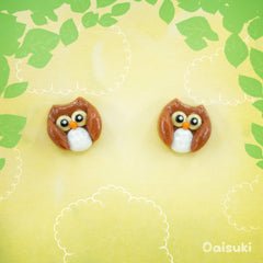 Shy Little Owls - Cute Hand-sculpted Stud Earrings