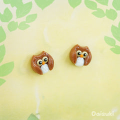 Shy Little Owls - Cute Hand-sculpted Stud Earrings
