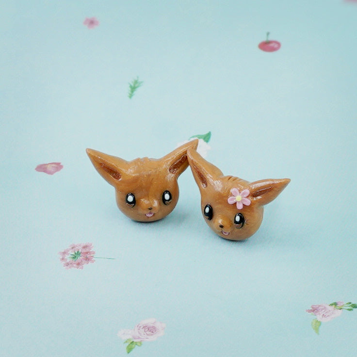 Eevee earrings - Hand-sculpted Kawaii Pokemon Tribute