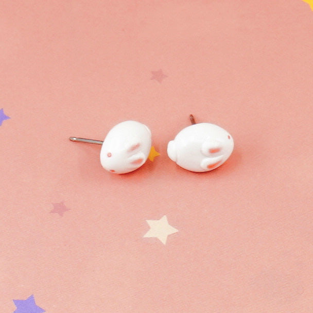 Marshmallow Rabbit - Hand-sculpted Clay Earrings