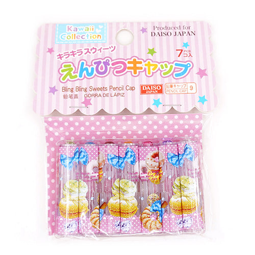 Bling Bling Sweets Pencil Caps Pack of 7 With Sparkly Gems on