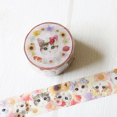 Tokotoko Circus - Fleurs & Chats (Flowers and Cats) Japanese Washi Tape - 2cm wide