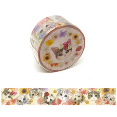 Tokotoko Circus - Fleurs & Chats (Flowers and Cats) Japanese Washi Tape - 2cm wide