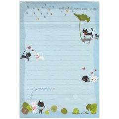 Cute Black Cat - Letter Writing Set - Paper & Envelopes! (Blue)