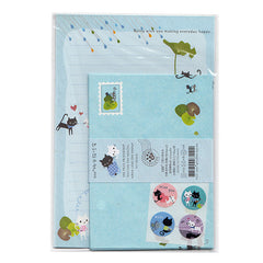Cute Black Cat - Letter Writing Set - Paper & Envelopes! (Blue)