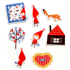 Sticker flakes - #010 - set of 8 Little Red Riding Hood (Shinzi Katoh!)