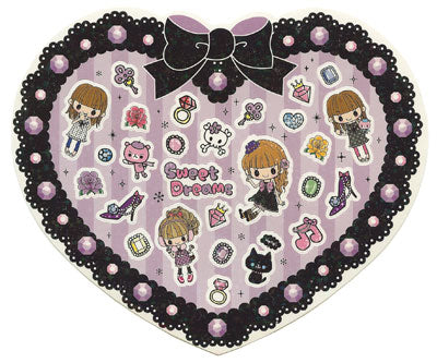 Miki - Cute Heart Sheet of Stickers! (black)