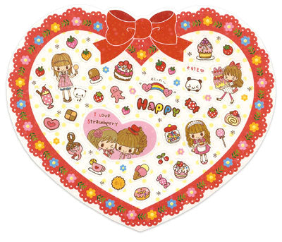 Miki - Cute Heart Sheet of Stickers! (red)