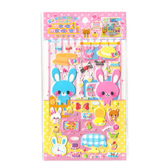 Cute Rabbits Dinner Time Puffy Sticker Sheet! Create-a-scene!