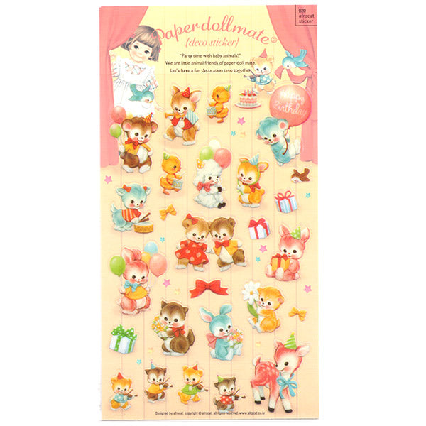 Cute Vintage Style Baby Animals  Party Time Stickers Sheet!