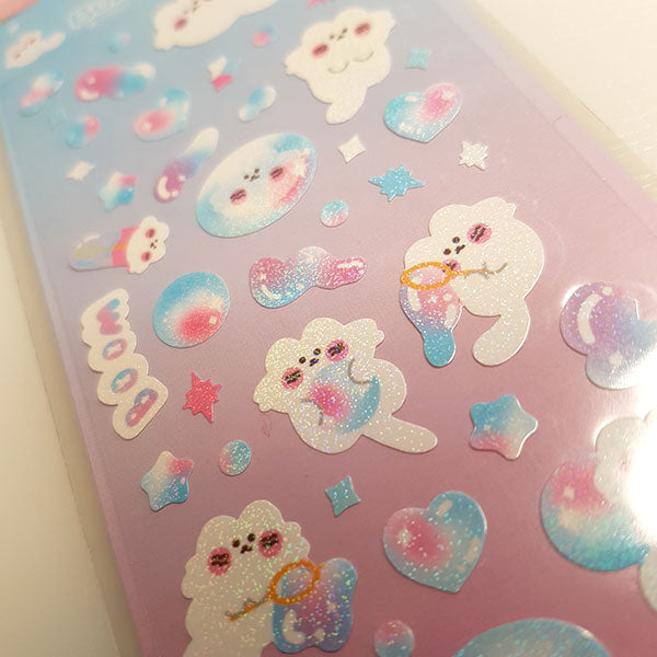 Cute Bubble Cats Shimmering Stickers Sheet