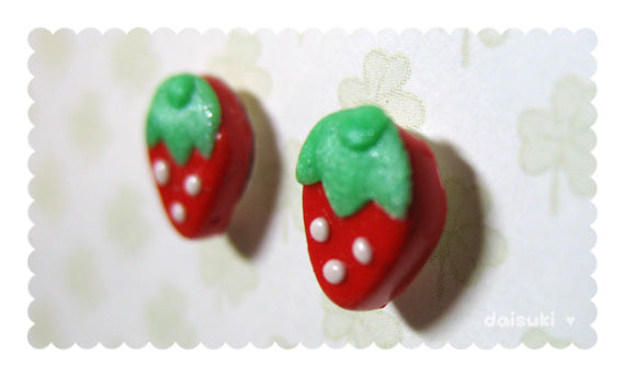 Teeny Tiny Strawberry Hand-sculpted Stud Earrings