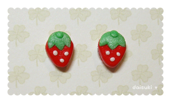 Teeny Tiny Strawberry Hand-sculpted Stud Earrings