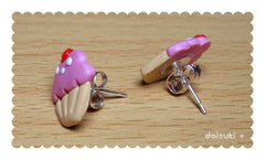 Kawaii Pink Cupcakes - Hand-sculpted Stud Earrings