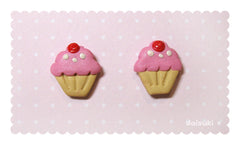 Kawaii Pink Cupcakes - Hand-sculpted Stud Earrings