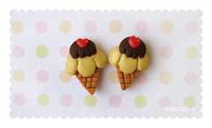 Banana Ice Cream Cones - Hand-sculpted Stud Earrings