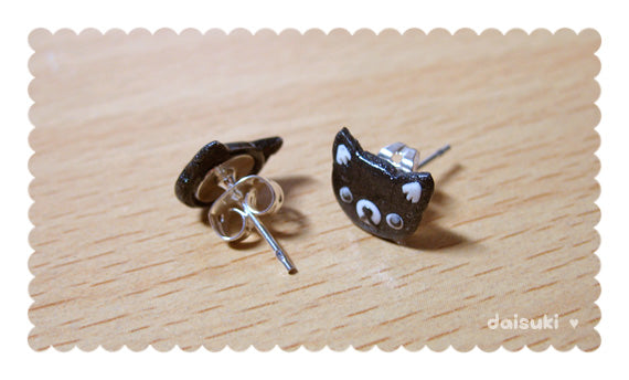 Kawaii Sparkle Kitty Earrings - Cute Grey Cat Studs