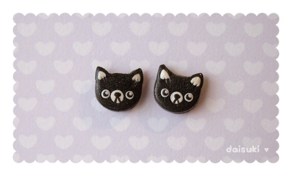 Kawaii Sparkle Kitty Earrings - Cute Grey Cat Studs