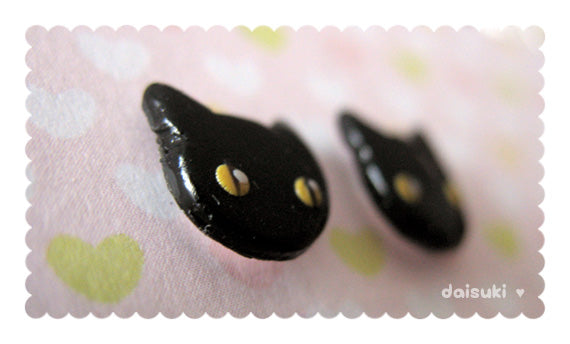 Kawaii Black Kitty Cat Hand-sculpted Stud Earrings