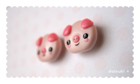 Kawaii Pigs Stud Earrings - Hand-sculpted