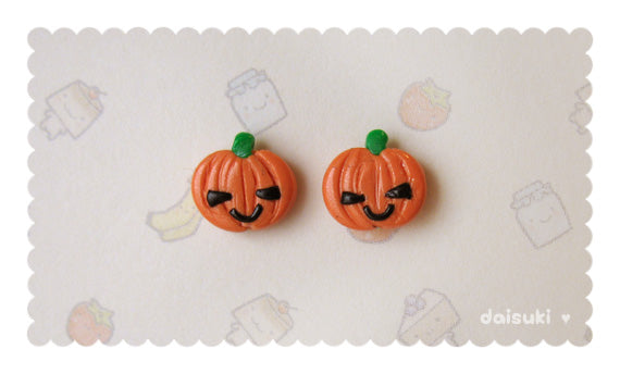 Cute Halloween Pumpkins Stud Earrings - Hand-sculpted