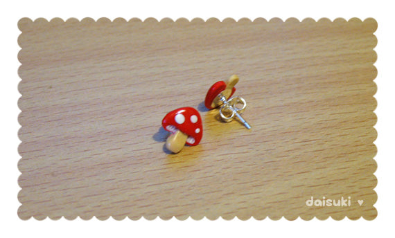 Cute Hand-Sculpted Mushroom Stud Earrings