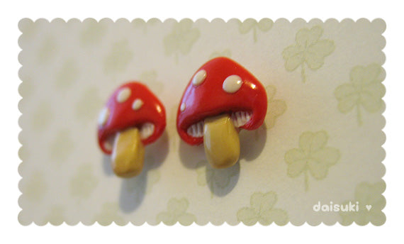 Cute Hand-Sculpted Mushroom Stud Earrings