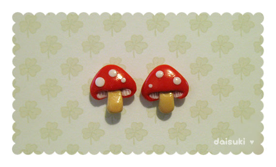 Cute Hand-Sculpted Mushroom Stud Earrings
