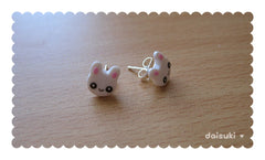 Cute White Rabbit Stud Earrings - Hand-Sculpted Bunnies!