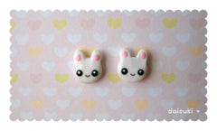 Cute White Rabbit Stud Earrings - Hand-Sculpted Bunnies!
