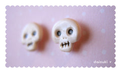 White Skull Stud Earrings - Hand-Sculpted! Halloween