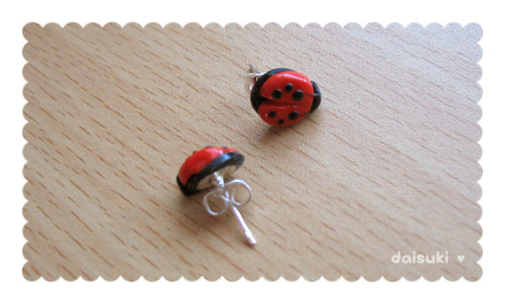 Cute Ladybug Hand-Sculpted Stud Earrings