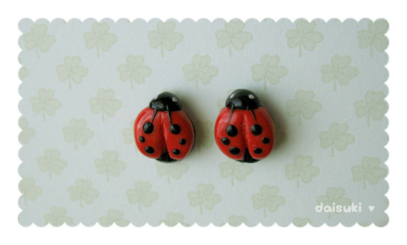 Cute Ladybug Hand-Sculpted Stud Earrings