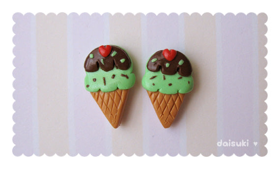 Mint choc-chip Ice Cream Handmade Stud Earrings