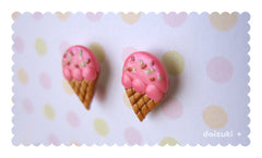 Kawaii Pink Ice-cream Cone - Handmade stud earrings