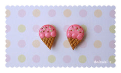 Kawaii Pink Ice-cream Cone - Handmade stud earrings