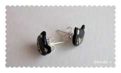 Cute Black Kitty Cats Hand-sculpted Stud Earrings