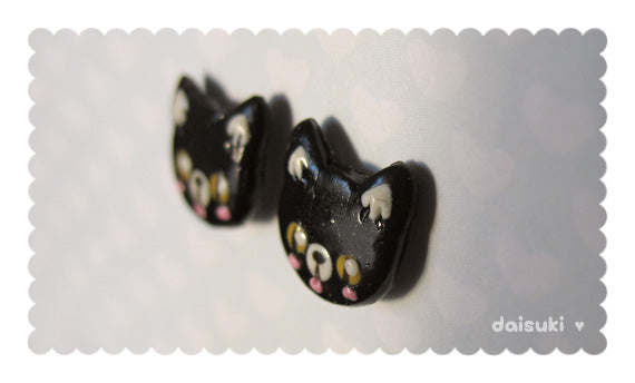 Cute Black Kitty Cats Hand-sculpted Stud Earrings